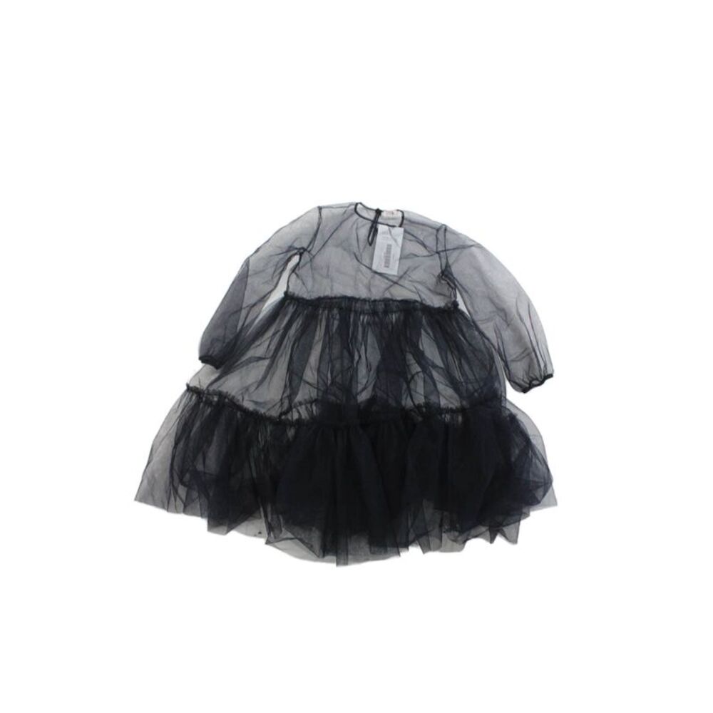 Il Gufo Girls Sheer Tulle Tiered Over Dress Black Size 6 Years